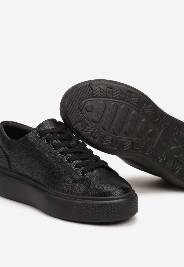 Czarne Klasyczne Sznurowane Sneakersy na Grubej Podeszwie Teralla