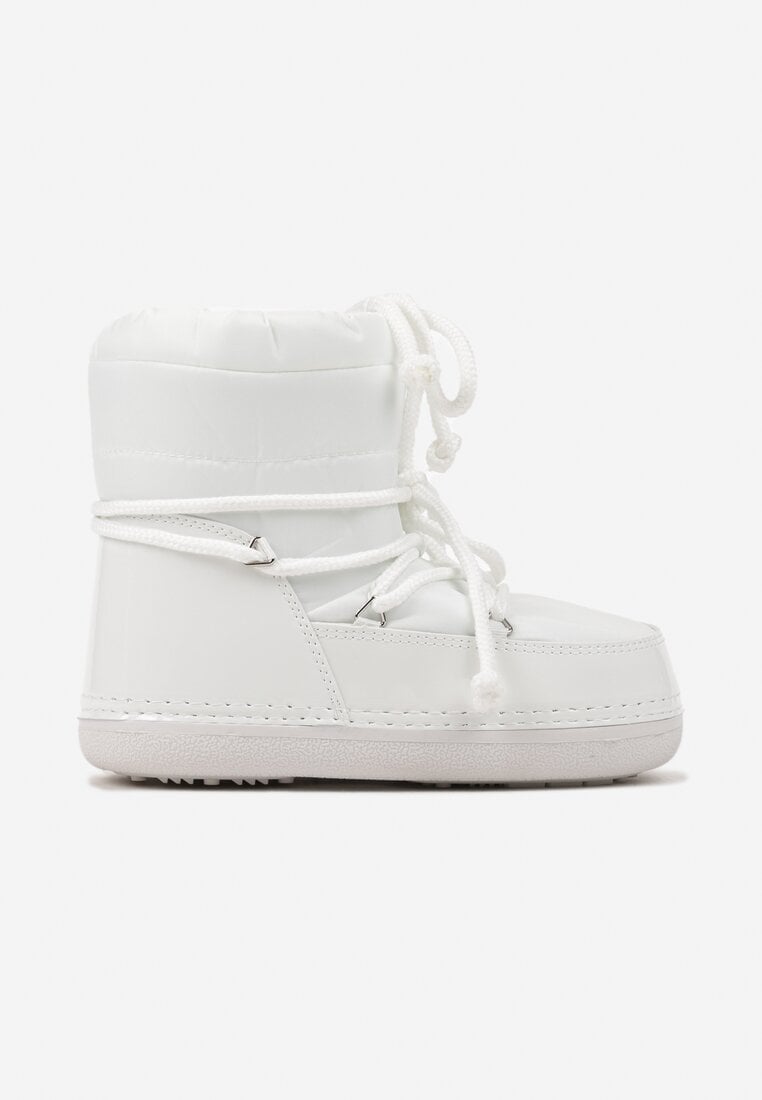 Białe Sznurowane Śniegowce na Płaskiej Podeszwie ze Ściągaczem Cialora