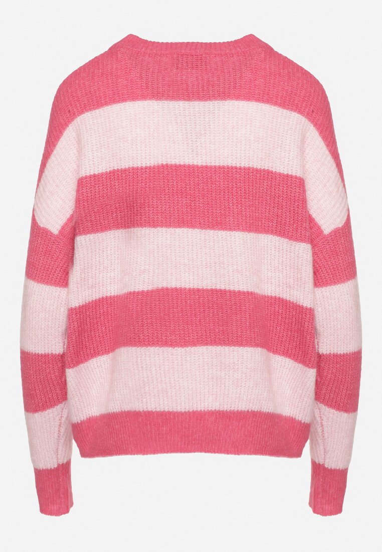 Różowy Sweter w Pasy z Wełną Zakończony Ściągaczem Tiaelle