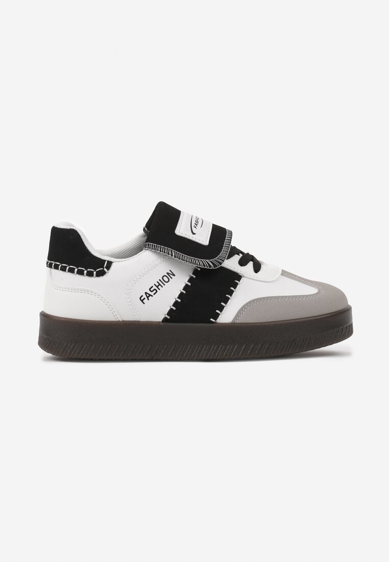 Biało-Czarne Sneakersy na Grubej Podeszwie z Kontrastującymi Wstawkami i Wywiniętym Językiem Mirinae