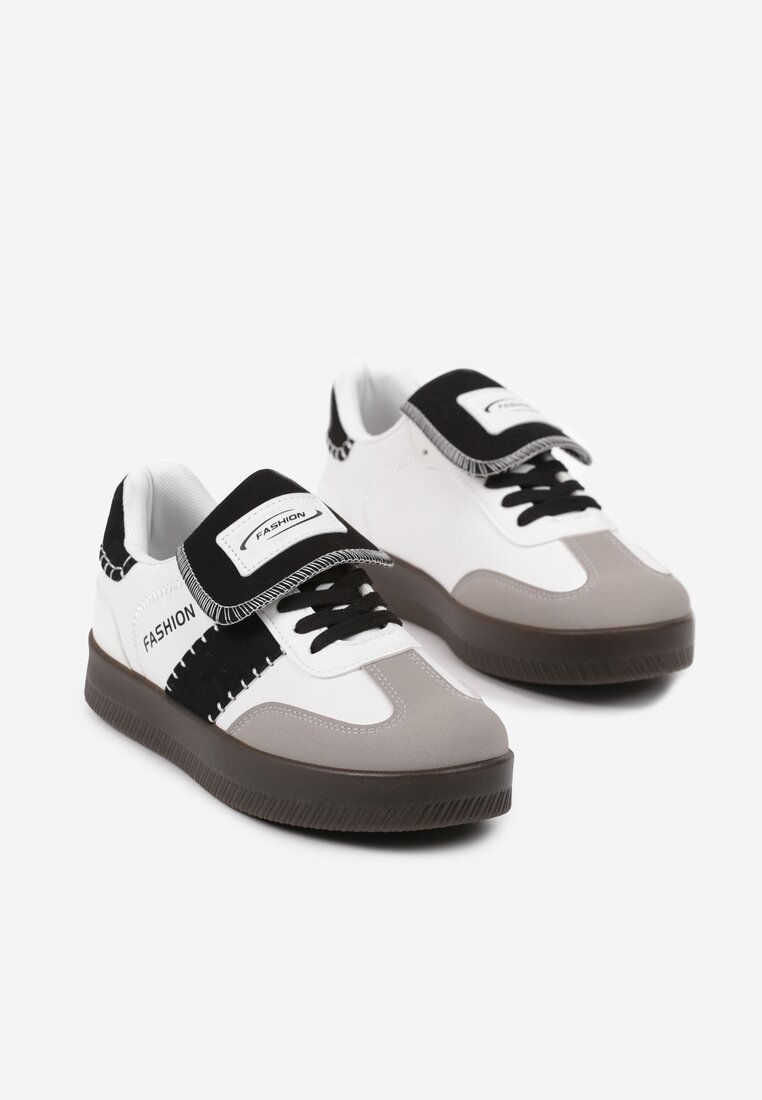 Biało-Czarne Sneakersy na Grubej Podeszwie z Kontrastującymi Wstawkami i Wywiniętym Językiem Mirinae