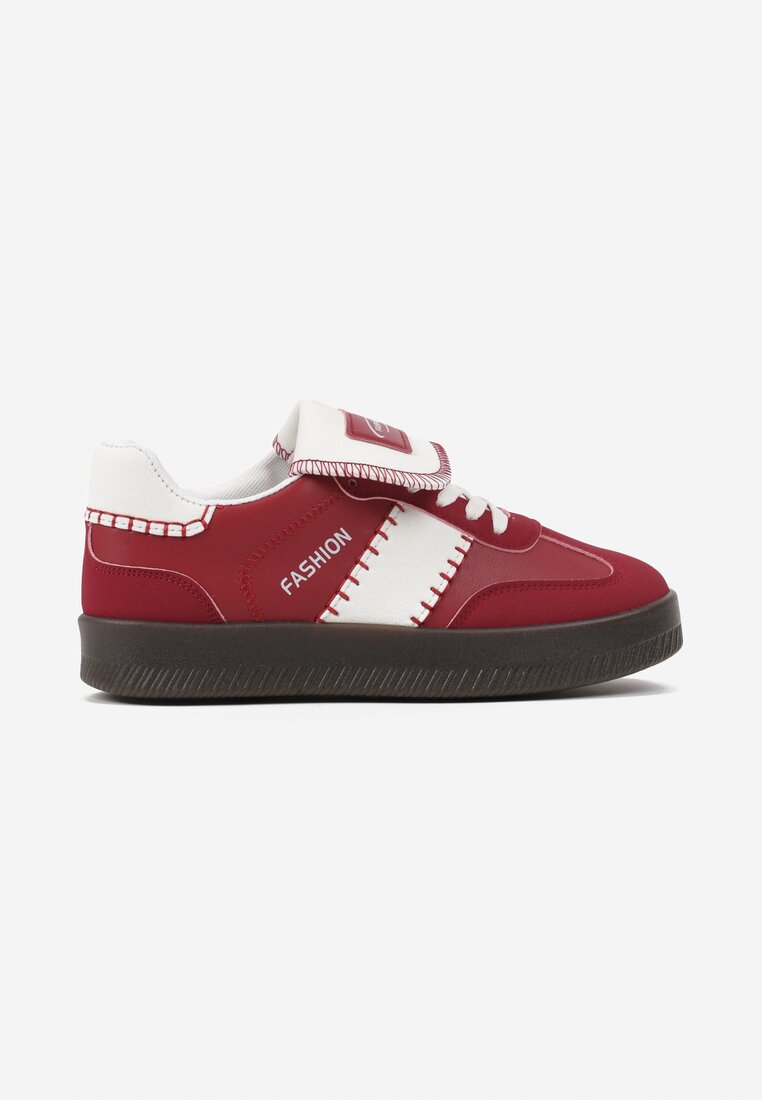 Czerwone Sneakersy na Grubej Podeszwie z Kontrastującymi Wstawkami i Wywiniętym Językiem Mirinae