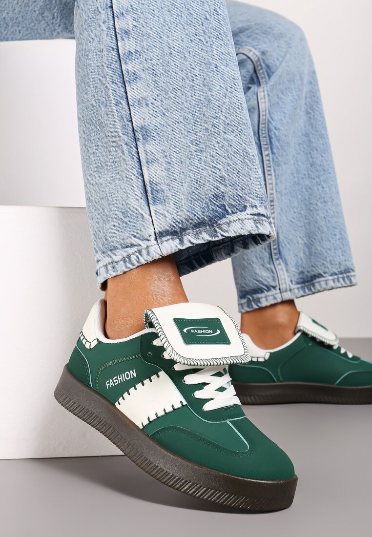 Zielone Sneakersy na Grubej Podeszwie z Kontrastującymi Wstawkami i Wywiniętym Językiem Mirinae