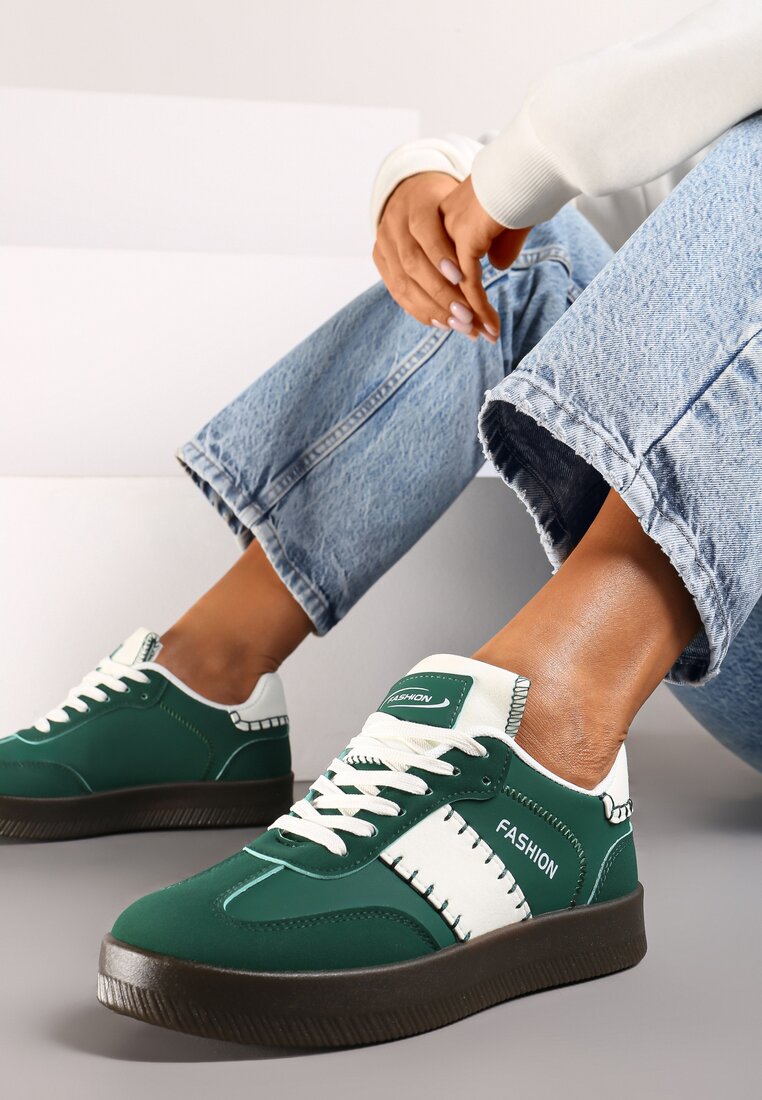 Zielone Sneakersy na Grubej Podeszwie z Kontrastującymi Wstawkami i Wywiniętym Językiem Mirinae