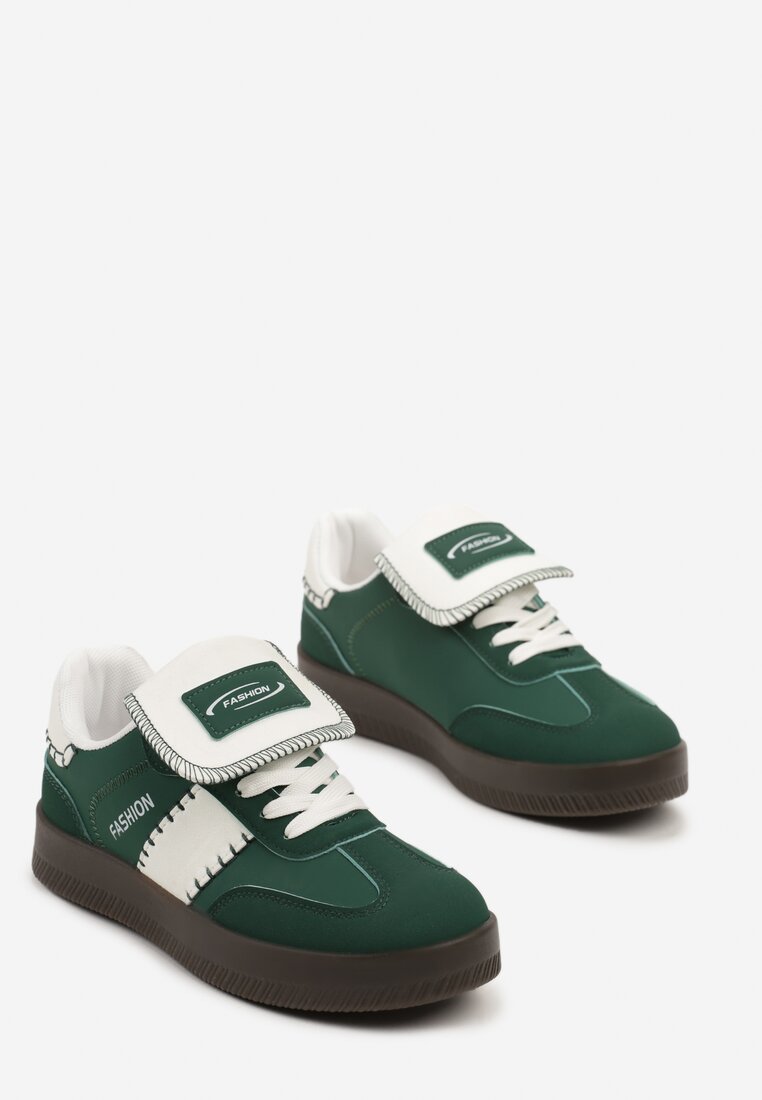 Zielone Sneakersy na Grubej Podeszwie z Kontrastującymi Wstawkami i Wywiniętym Językiem Mirinae