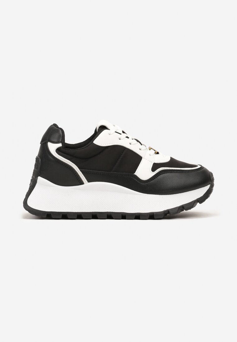 Czarne Sneakersy na Platformie z Ozdobną Aplikacją Przy Wiązaniu Amirorae