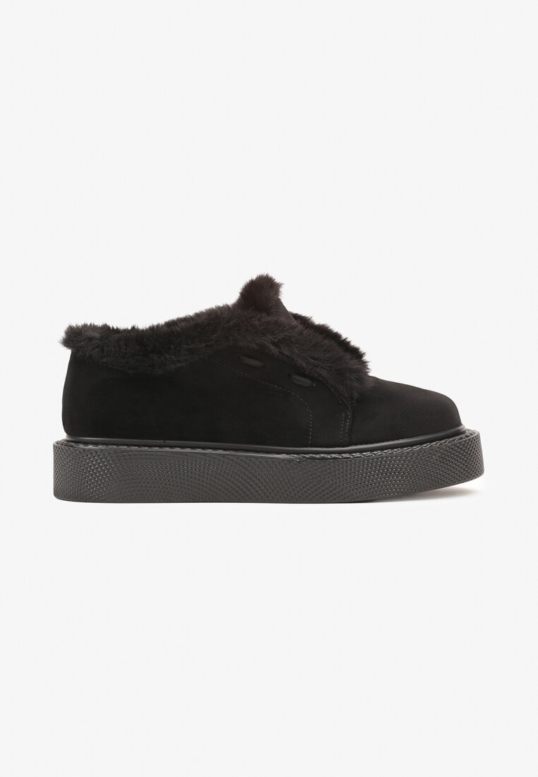 Czarne Śniegowce Typu Sneakersy na Grubej Podeszwie z Futerkowymi Wstawkami Kainarae