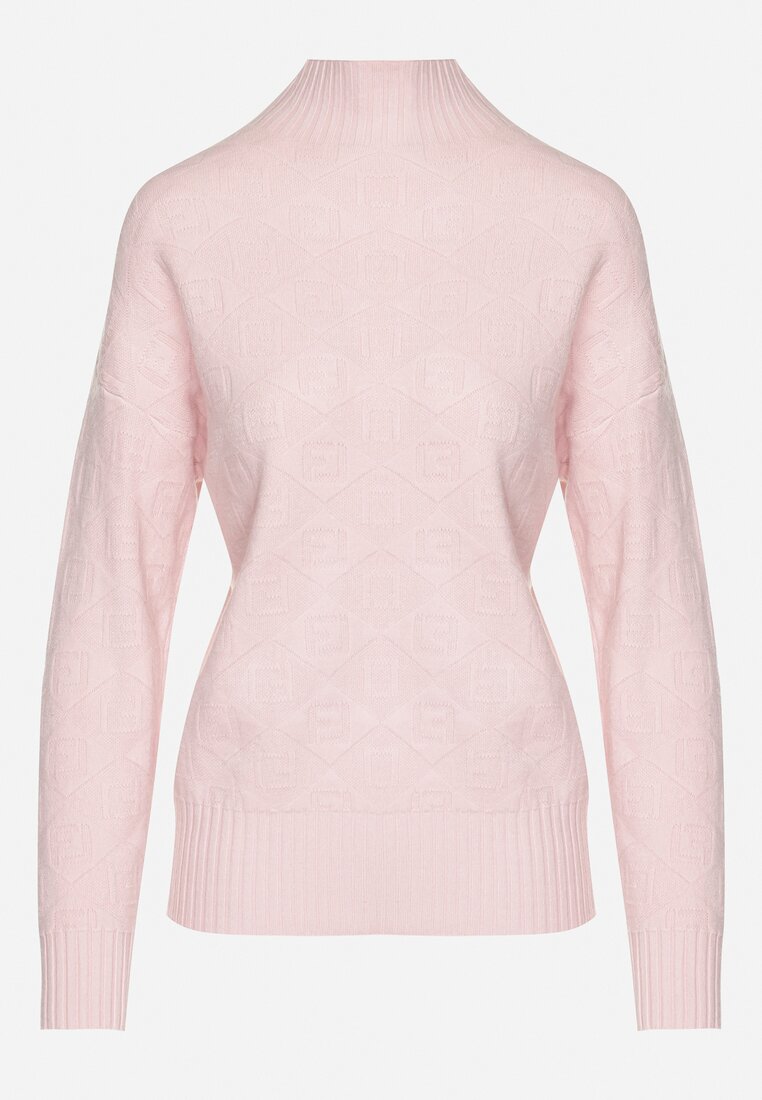 Różowy Sweter Golf z Ozdobnym Tłoczeniem Zakończony Ściągaczem Melodiea