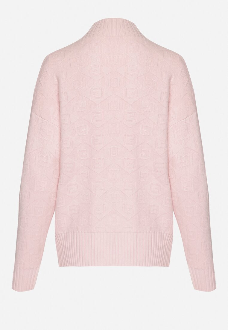 Różowy Sweter Golf z Ozdobnym Tłoczeniem Zakończony Ściągaczem Melodiea