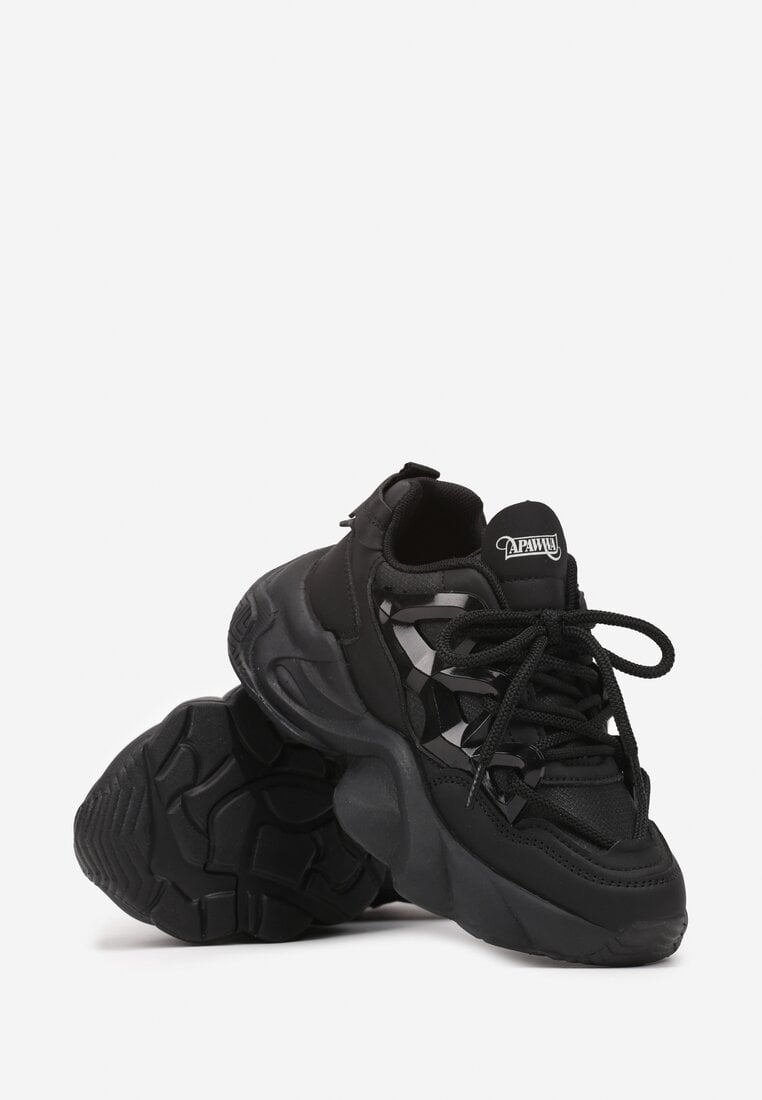 Czarne Sznurowane Buty Sportowe Sneakersy na Grubej Tłoczonej Podeszwie Fioravella