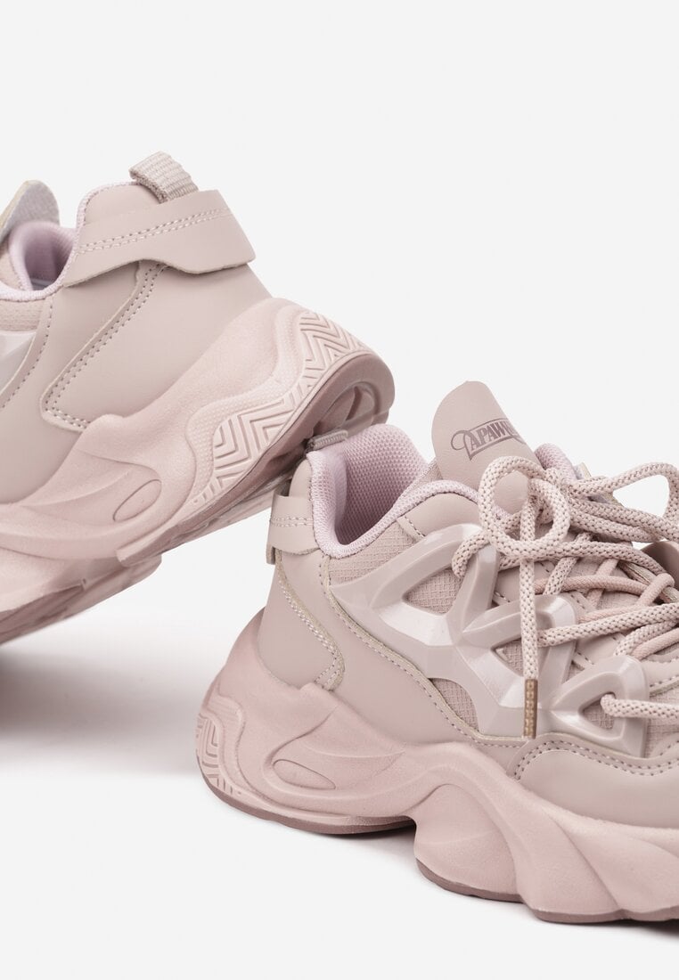 Różowe Sznurowane Buty Sportowe Sneakersy na Grubej Tłoczonej Podeszwie Fioravella