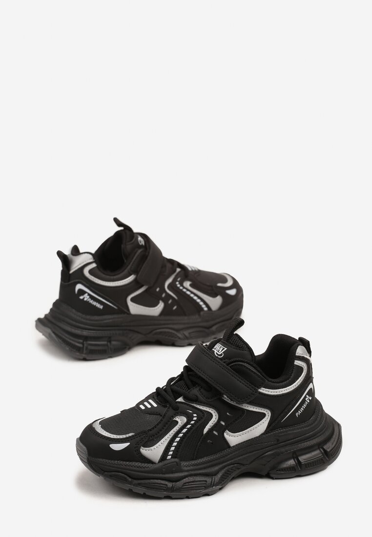 Czarne Buty Sportowe Sneakersy na Grubej Podeszwie z Geometrycznym Wzorem i Wiązaniem Melorinne