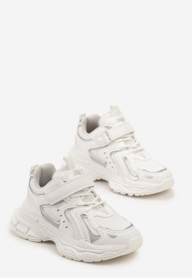 Białe Buty Sportowe Sneakersy na Grubej Podeszwie z Geometrycznym Wzorem i Wiązaniem Melorinne