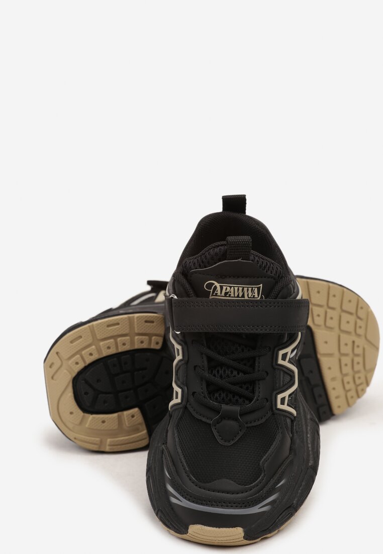Czarne Buty Sportowe Sneakersy na Grubej Tłoczonej Podeszwie z Geometrycznym Wzorem Loremaine