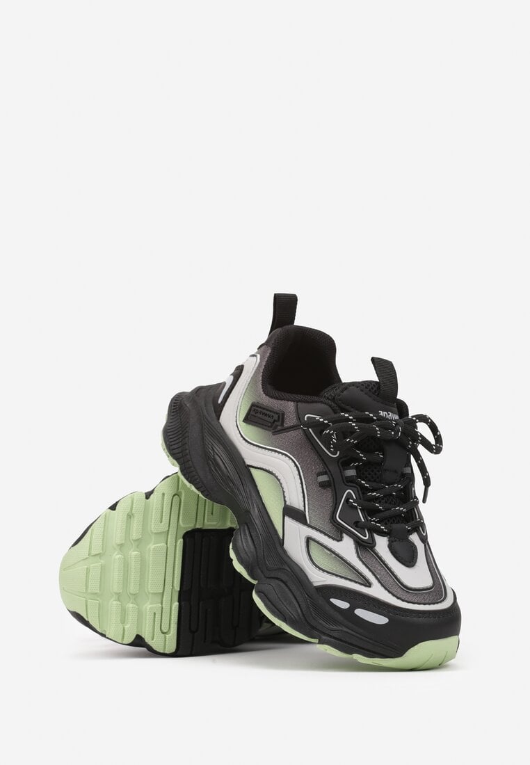 Czarno-Zielone Buty Sportowe Sneakersy na Grubej Piankowej Podeszwie Alionora