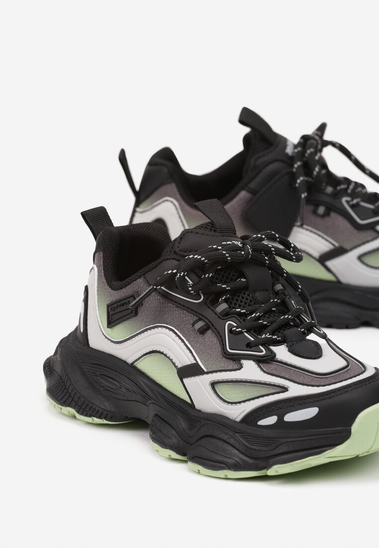 Czarno-Zielone Buty Sportowe Sneakersy na Grubej Piankowej Podeszwie Alionora