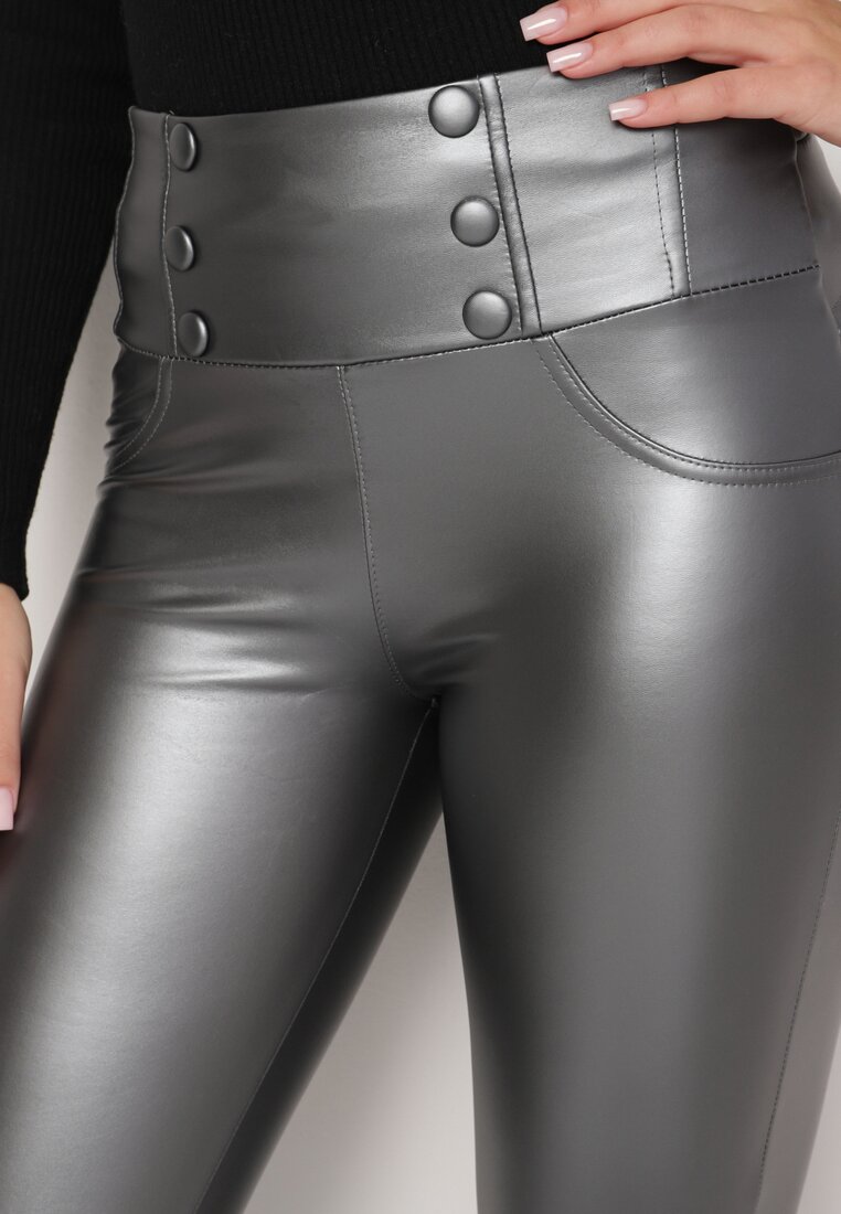 Szare Legginsy z Ekoskóry Ocieplane z Efektem Push-Up Labrisa
