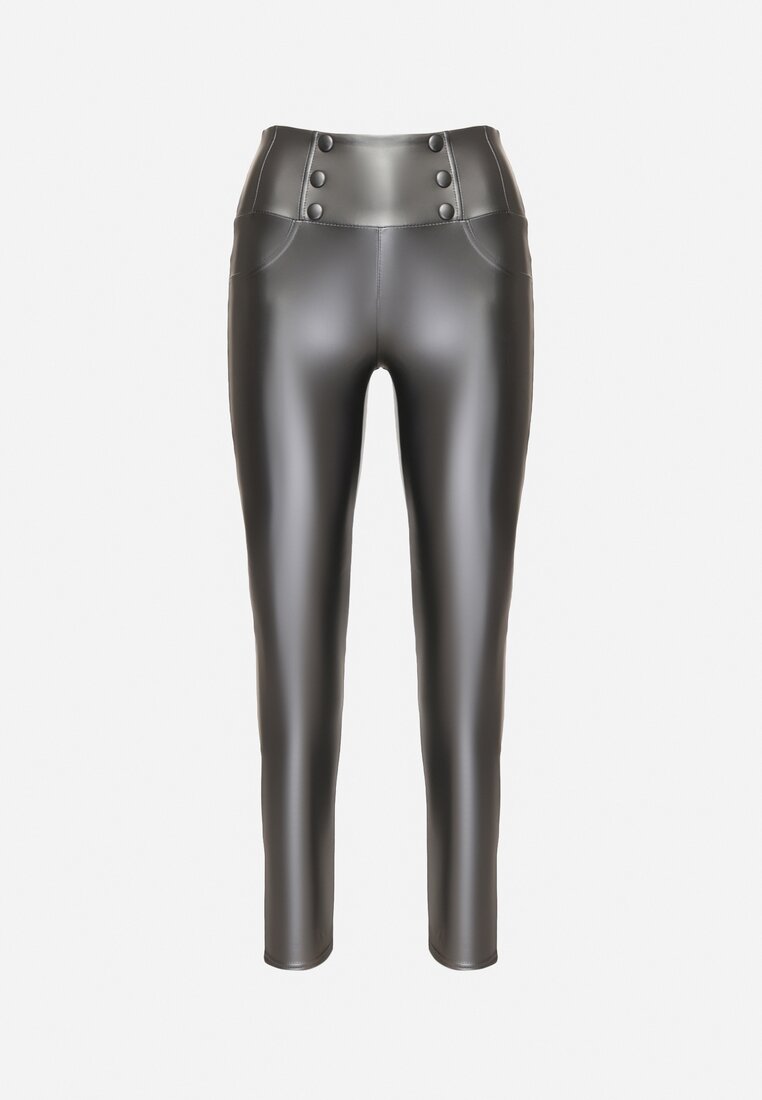 Szare Legginsy z Ekoskóry Ocieplane z Efektem Push-Up Labrisa