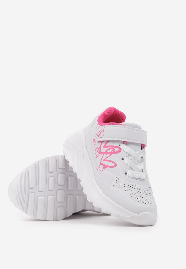 Biało-Fuksjowe Buty Sportowe Sneakersy w Serduszka Zapinane na Rzep na Piankowej Podeszwie Melondra