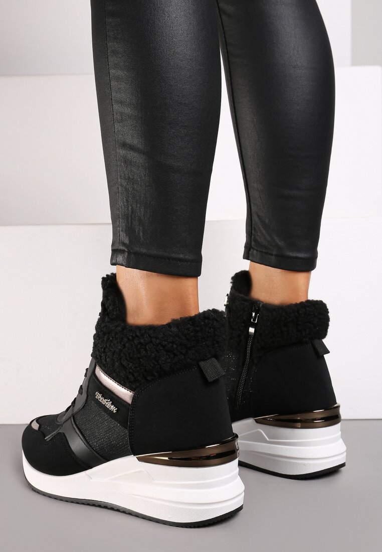 Czarne Sneakersy na Koturnie za Kostkę z Brokatem Sinthaine