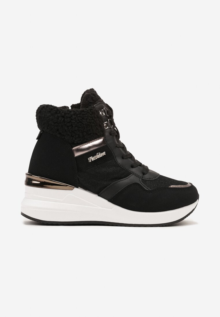 Czarne Sneakersy na Koturnie za Kostkę z Brokatem Sinthaine