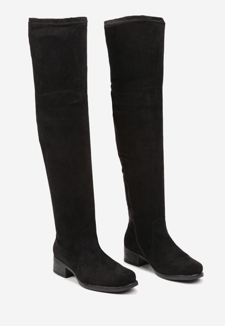 Czarne Płaskie Kozaki w Stylu Muszkieterek Ściągane Troczkiem Avasira