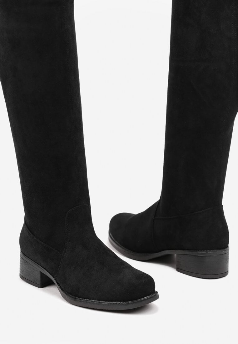 Czarne Płaskie Kozaki w Stylu Muszkieterek Ściągane Troczkiem Avasira