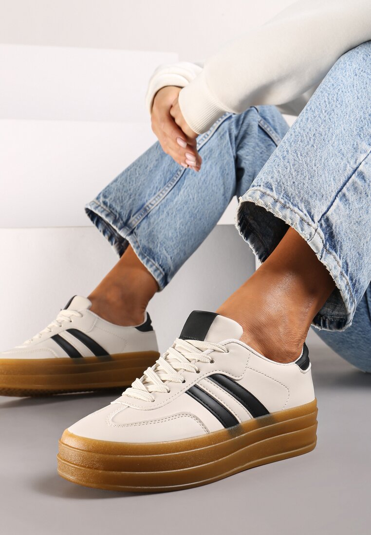 Beżowe Casualowe Sneakersy na Grubej Podeszwie Belinora