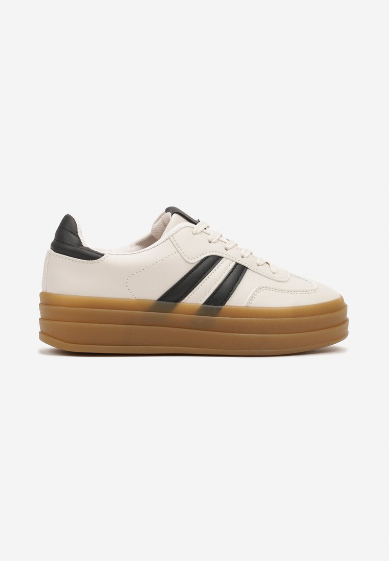 Beżowe Casualowe Sneakersy na Grubej Podeszwie Belinora