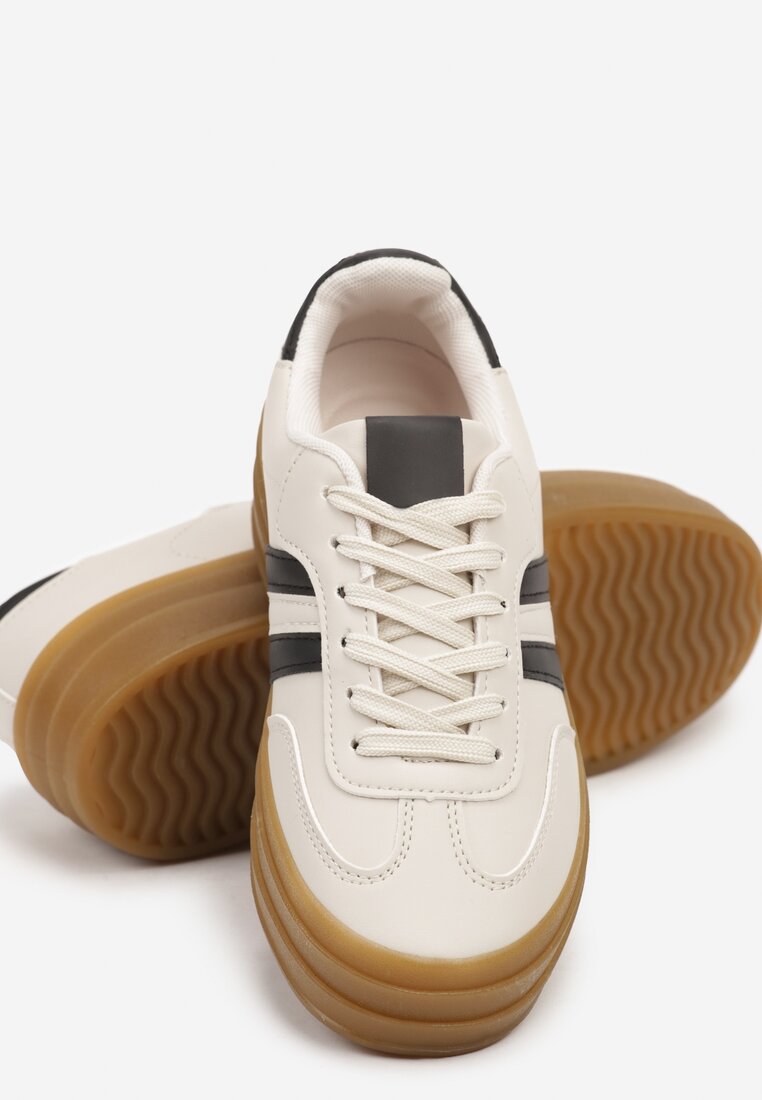 Beżowe Casualowe Sneakersy na Grubej Podeszwie Belinora