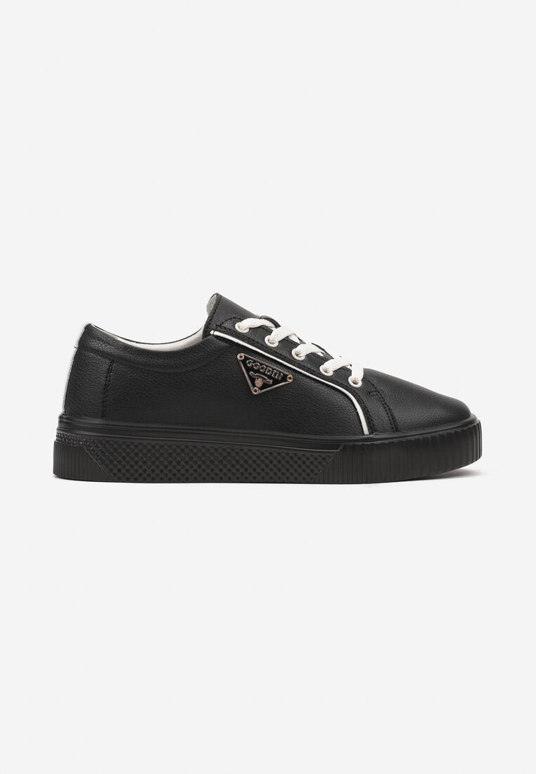 Czarne Płaskie Skórzane Sneakersy z Aplikacją Trójkąta Labriene
