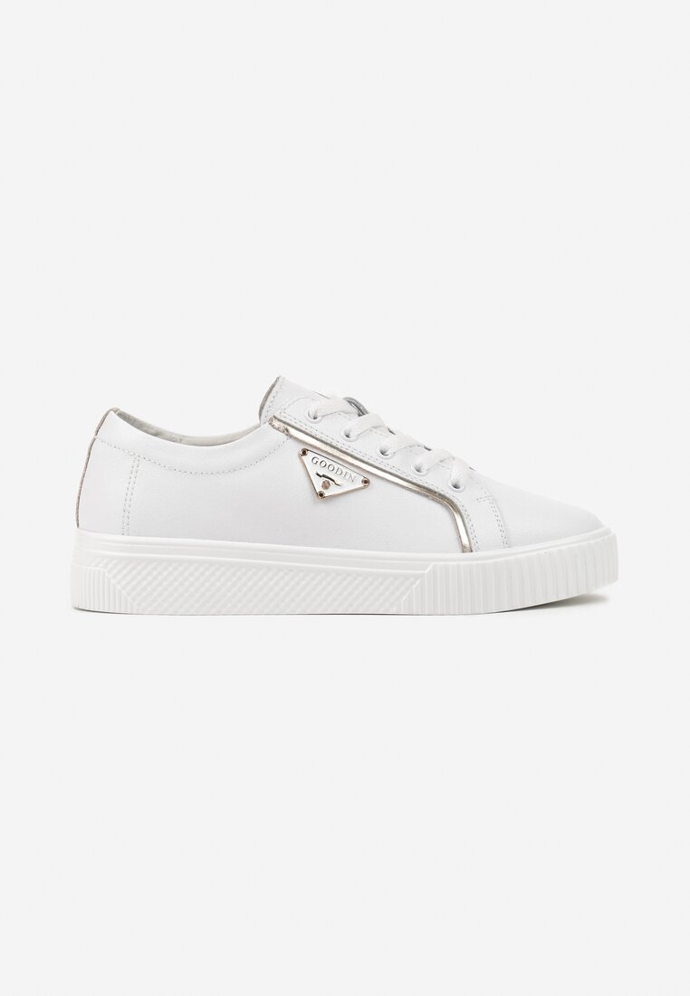 Białe Płaskie Skórzane Sneakersy z Aplikacją Trójkąta Labriene