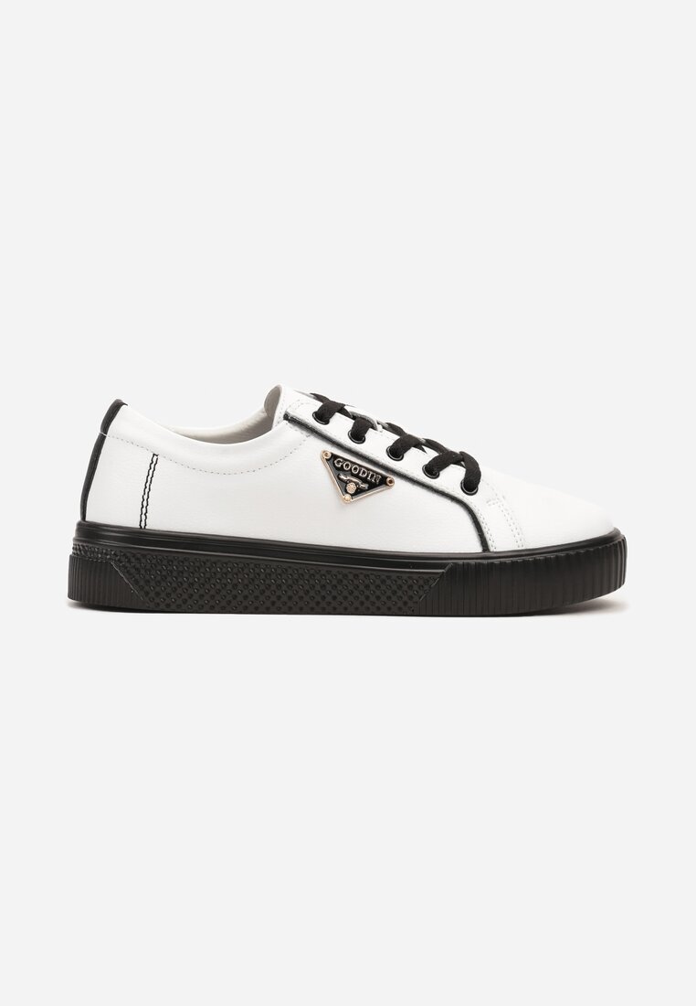 Biało-Czarne Płaskie Skórzane Sneakersy z Aplikacją Trójkąta Labriene
