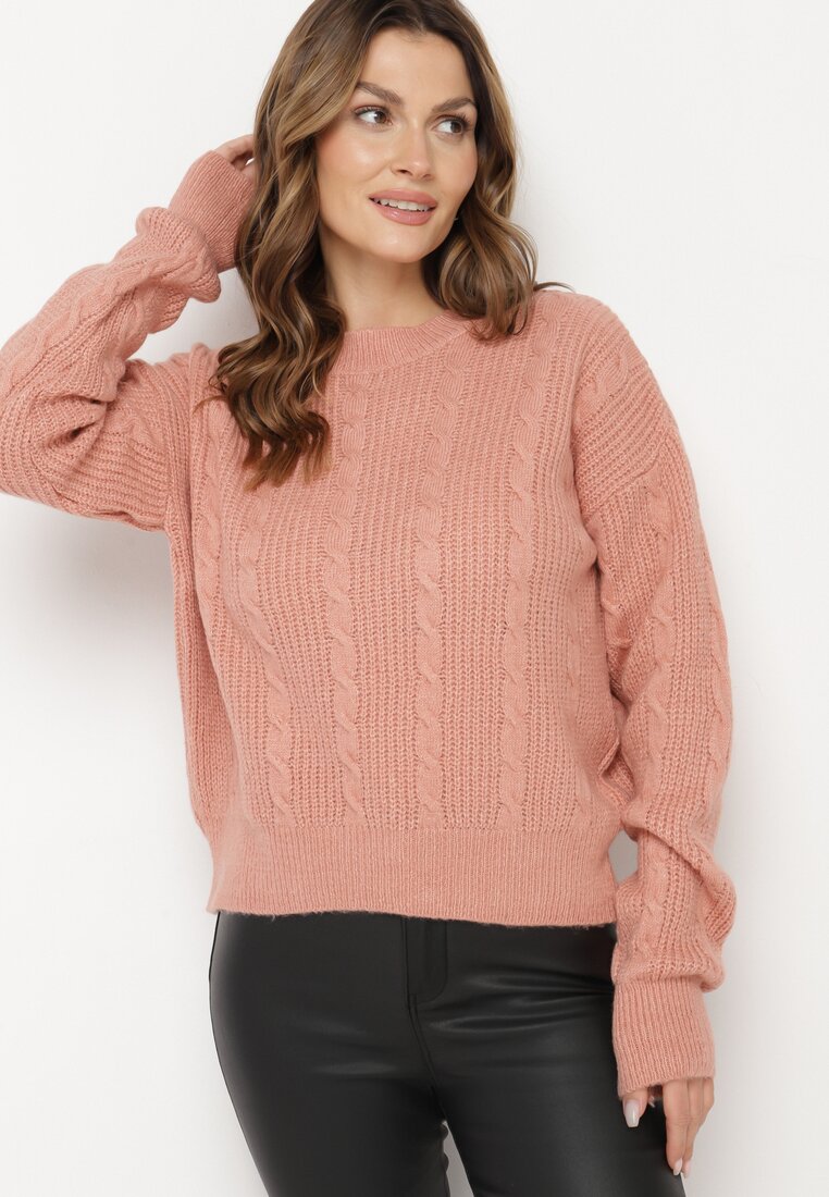 Jasnoróżowy Sweter Krótki z Wycięciem na Plecach Torine