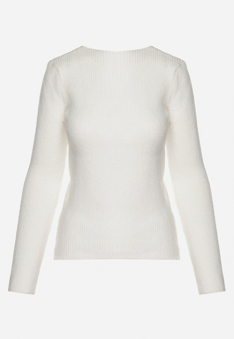 Jasnobeżowy Sweter w Klasycznym Stylu z Dekoltem w Łódkę Zinvirra