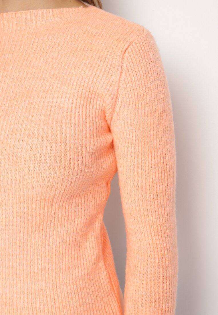 Pomarańczowy  Sweter w Klasycznym Stylu z Dekoltem w Łódkę Zinvirra