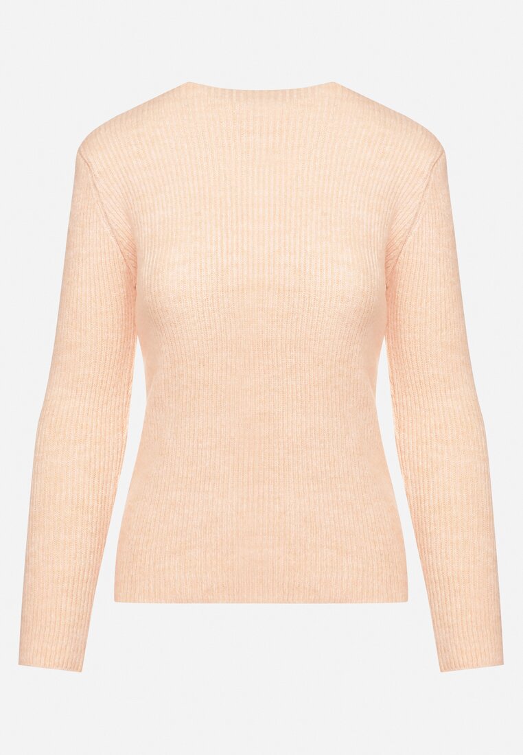 Pomarańczowy  Sweter w Klasycznym Stylu z Dekoltem w Łódkę Zinvirra