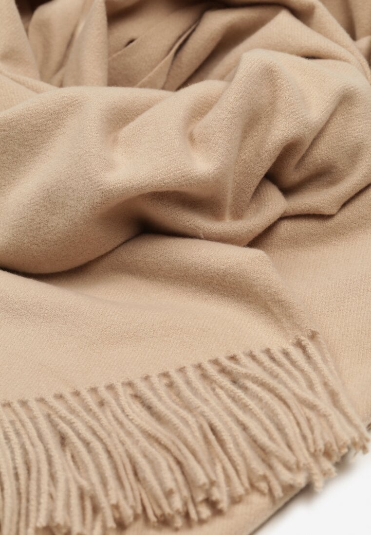 Beżowy Szalik Długi z Frędzlami z Domieszką Wełny Torilisa