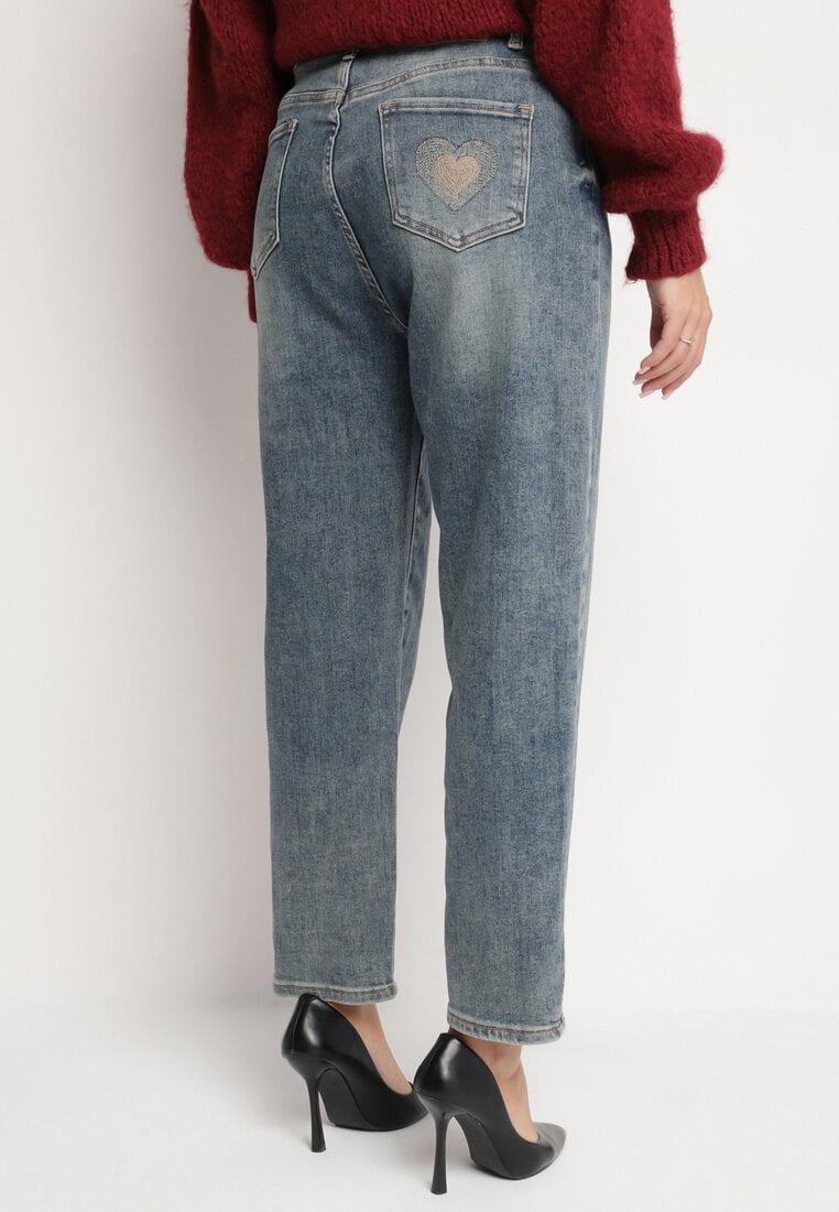 Niebiesko-Szare Jeansy z Bawełną Mom Fit z Wysokim Stanem Torrea