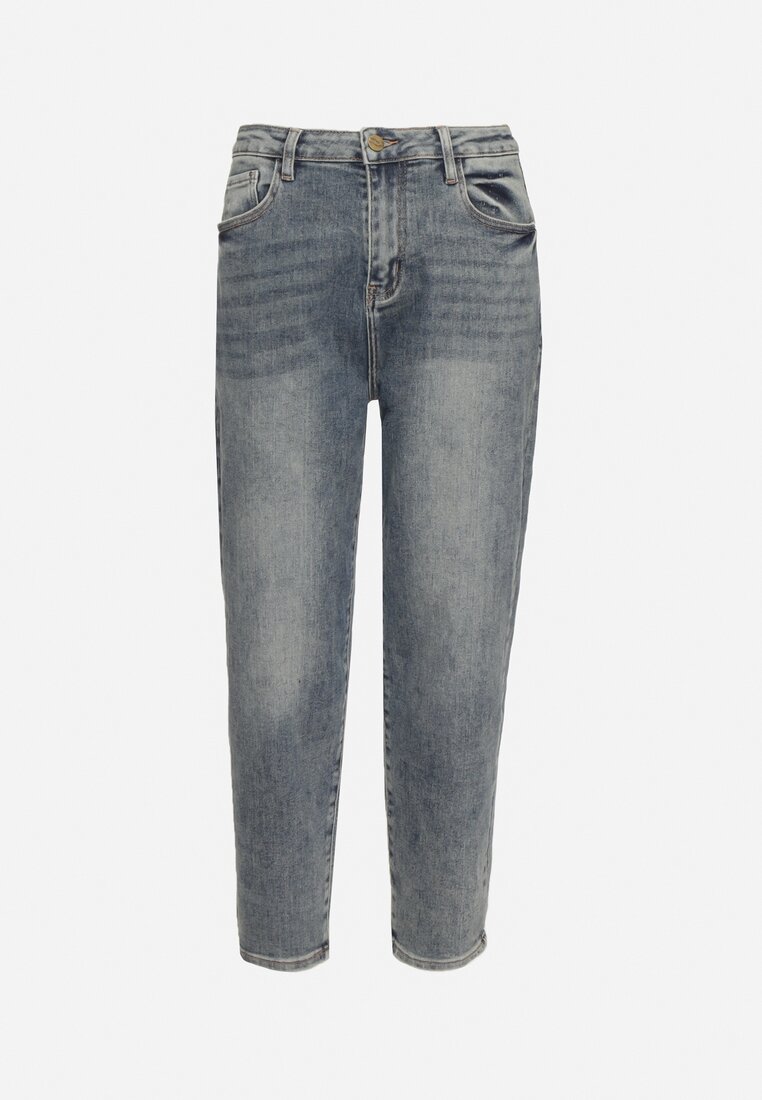 Niebiesko-Szare Jeansy z Bawełną Mom Fit z Wysokim Stanem Torrea
