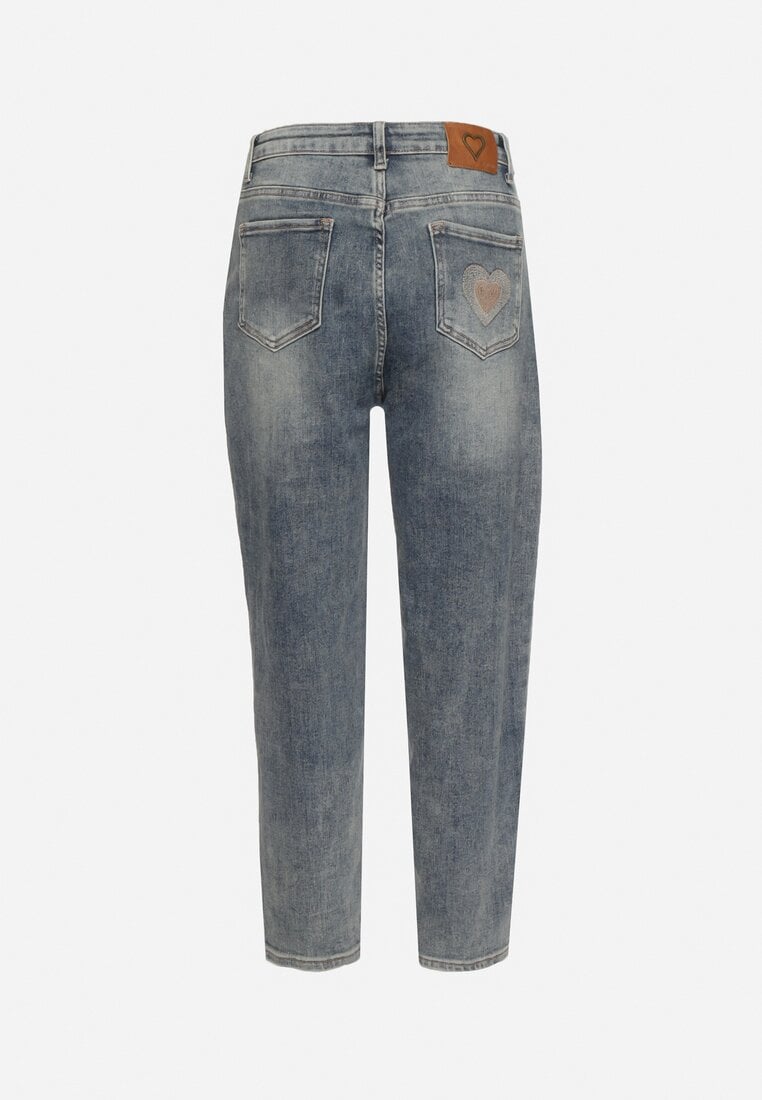 Niebiesko-Szare Jeansy z Bawełną Mom Fit z Wysokim Stanem Torrea