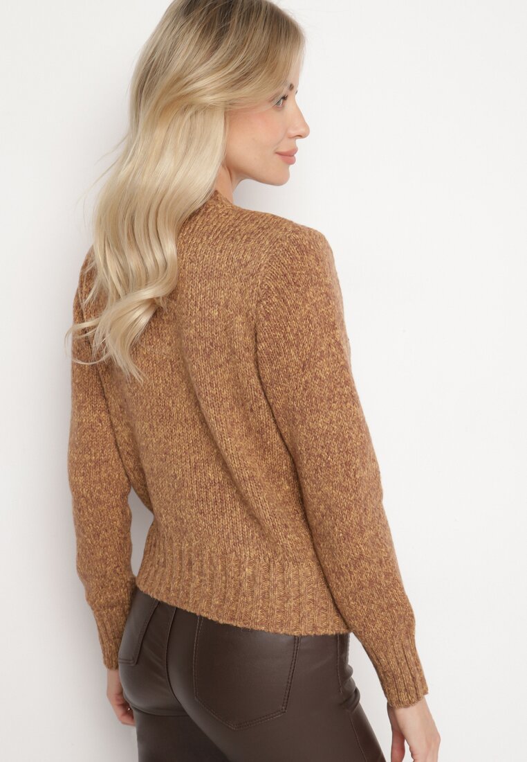 Brązowy Sweter z Bawełną Ozdobiony Cekinami Savalenne