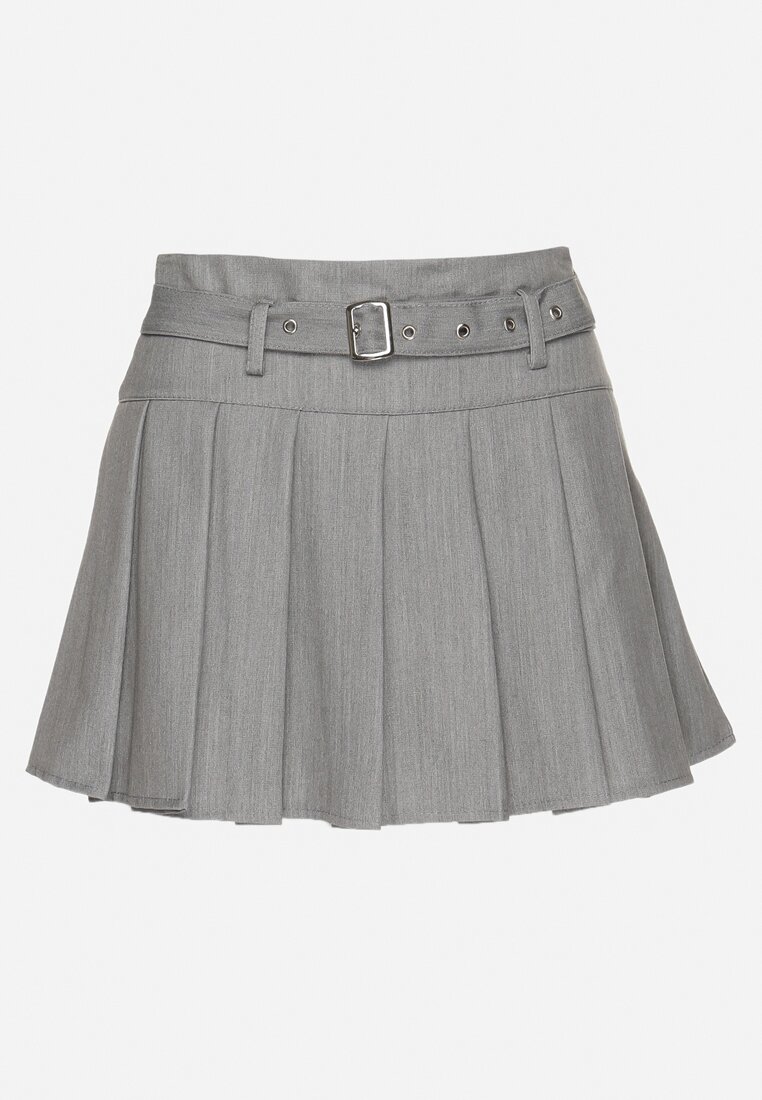Szare Szorty Spódnica w Stylu Preppy Plisowane z Niskim Stanem Rominita