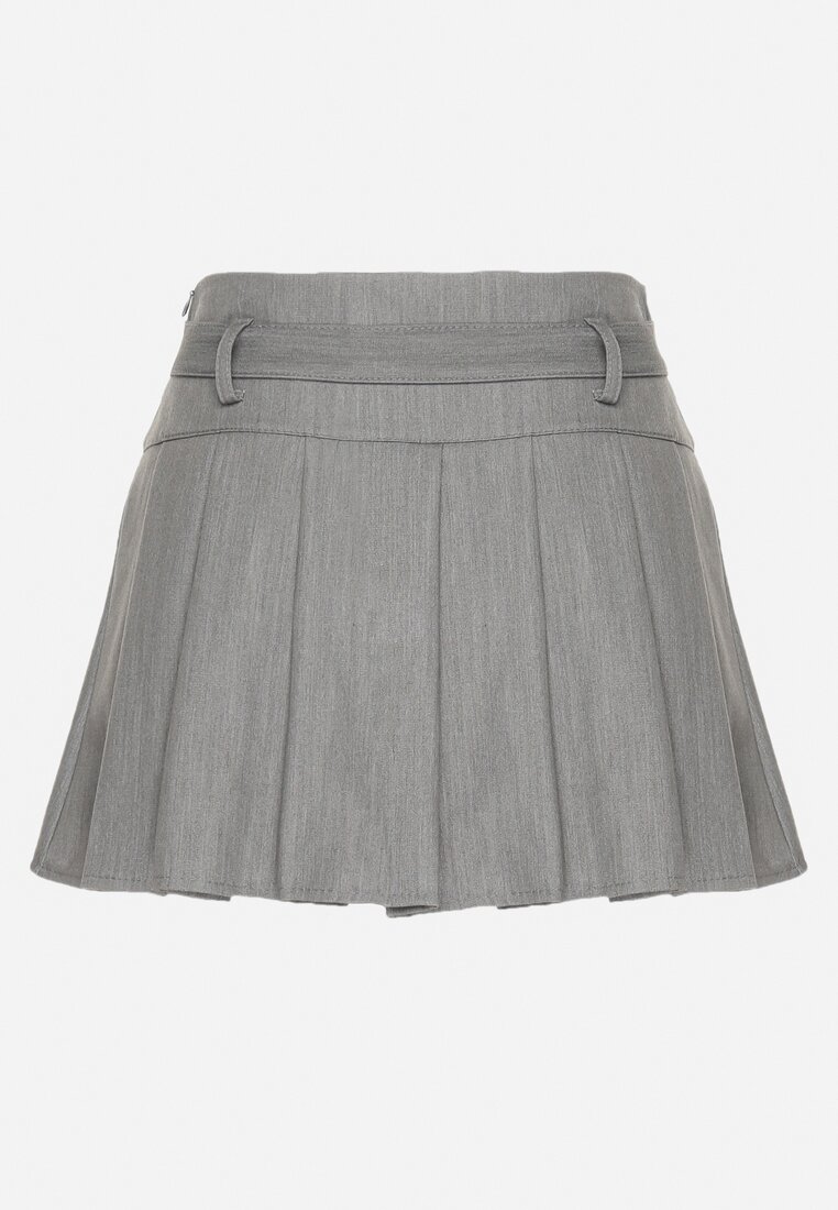 Szare Szorty Spódnica w Stylu Preppy Plisowane z Niskim Stanem Rominita