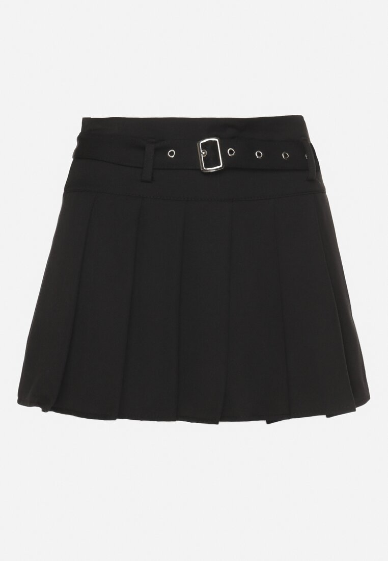 Czarne Szorty Spódnica w Stylu Preppy Plisowane z Niskim Stanem Rominita