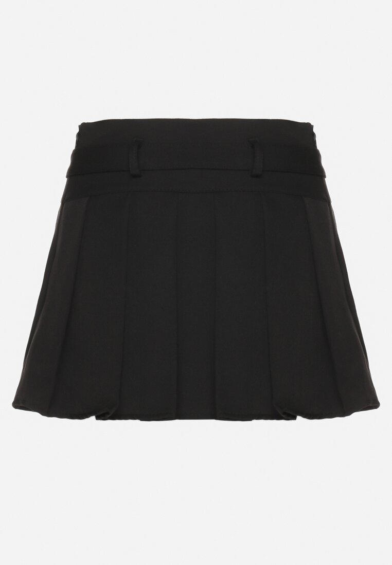 Czarne Szorty Spódnica w Stylu Preppy Plisowane z Niskim Stanem Rominita