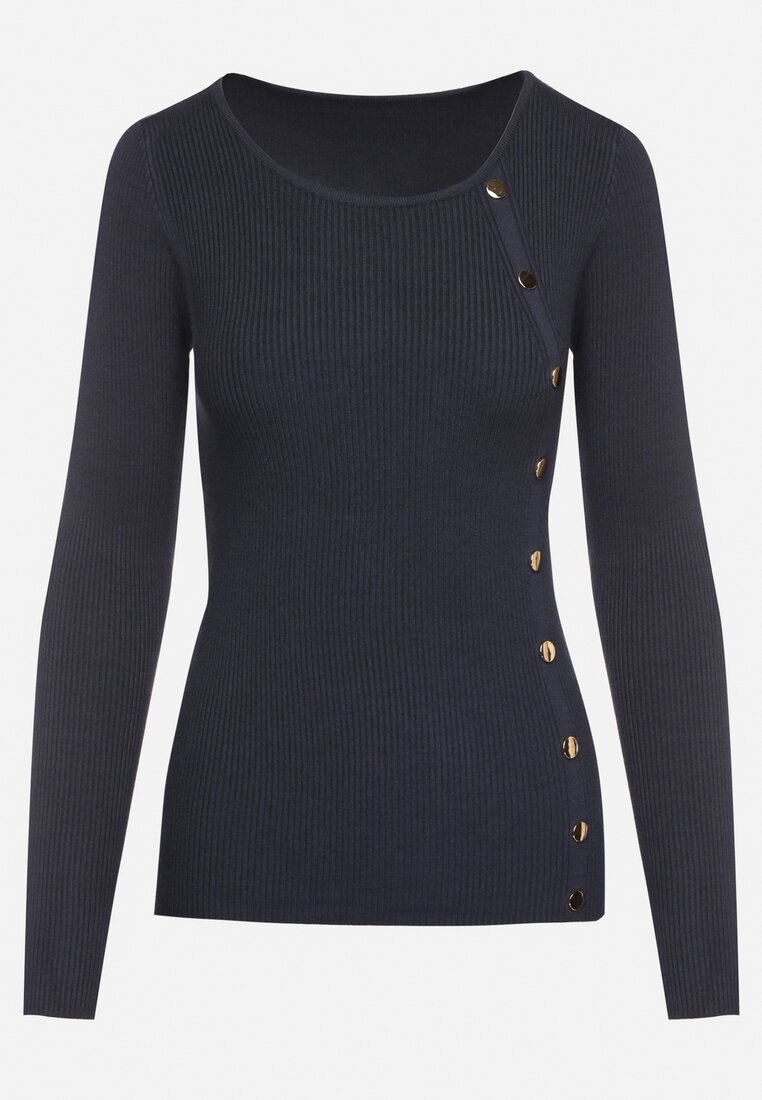 Granatowy Sweter Ozdobiony Metalowymi Napami Corettina