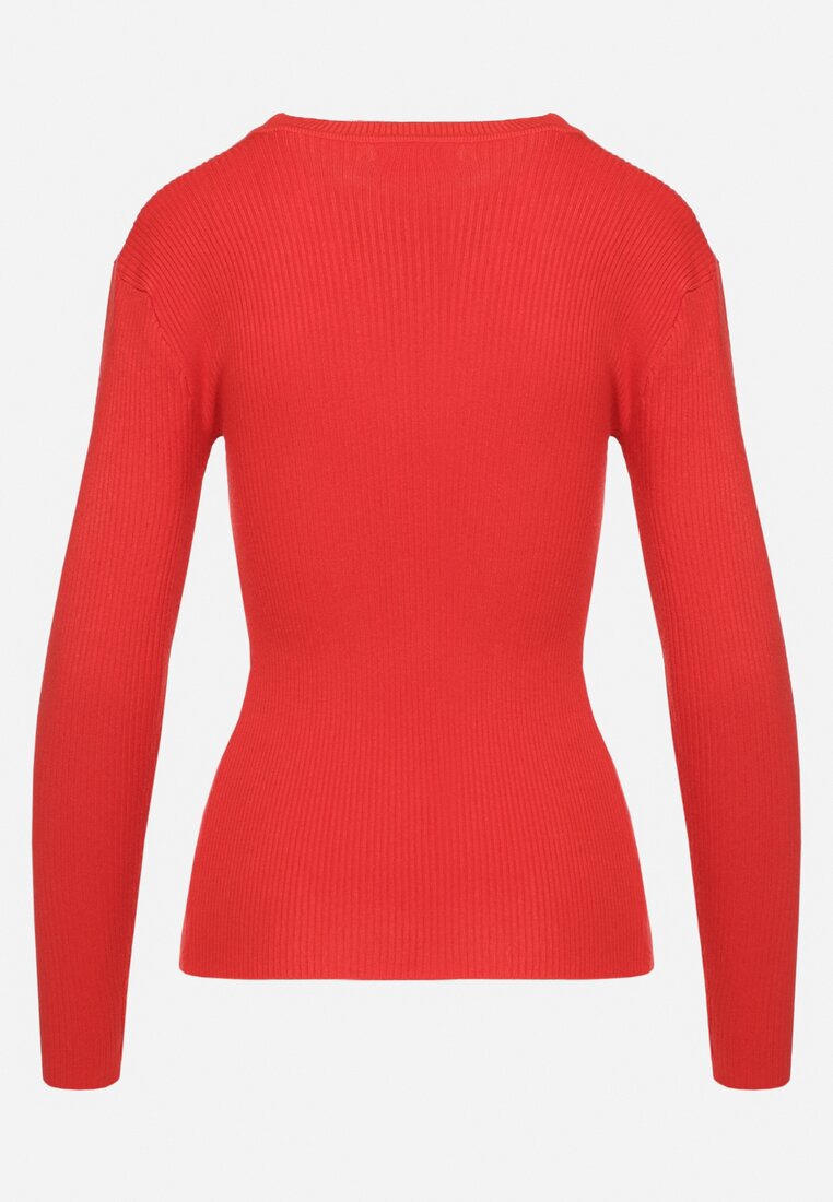 Czerwony Sweter Prążkowany z Cyrkoniami Romivra