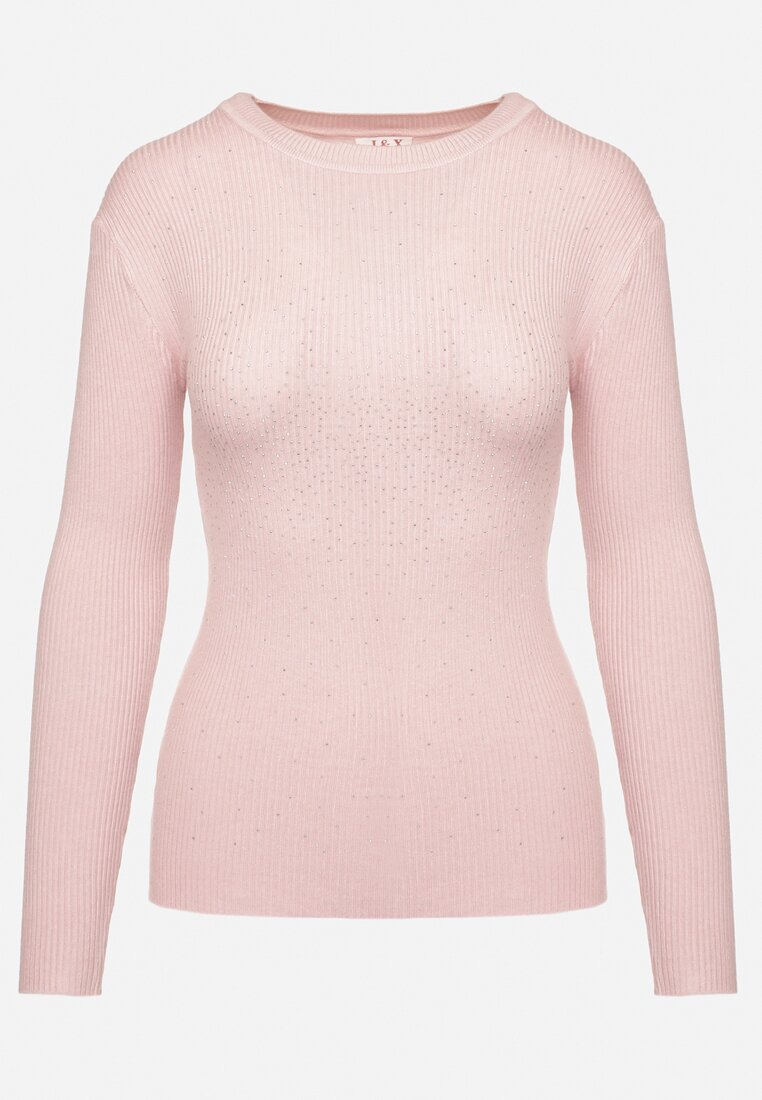 Jasnoróżowy Sweter Prążkowany z Cyrkoniami Romivra