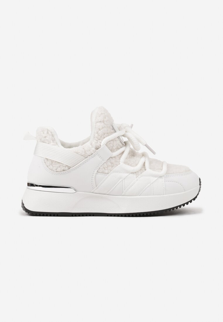 Białe Sneakersy z Futerkiem Typu Baranek na Grubej Podeszwie Zinithara